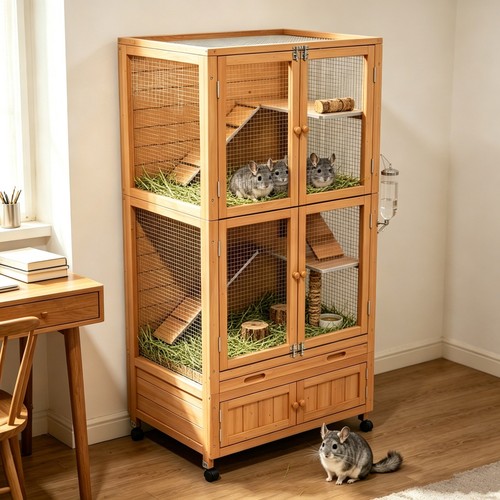 Wooden chinchilla cage - wooden,